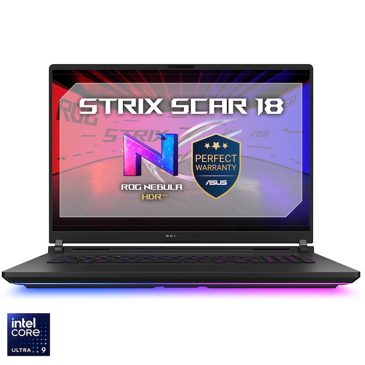 Laptop Gaming ASUS ROG Strix SCAR 18 G835LX cu procesor Intel® Core™ Ultra 9 275HX pana la 5.4GHz, 18", 2.5K, Mini LED, 240Hz, 64GB DDR5, 2TB SSD, NVIDIA® GeForce RTX™ 5090 24GB GDDR7, No OS, Off Black