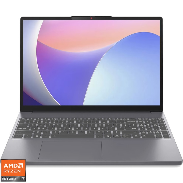 Laptop Lenovo IdeaPad Slim 3 cu procesor AMD Ryzen™ 7 8840HS pana la 5.1GHz, 15.3" WUXGA, IPS, 24GB DDR5, 512 GB SSD, AMD Radeon™ 780M, WINDOWS 11 PRO, Luna Grey, Aluminiu