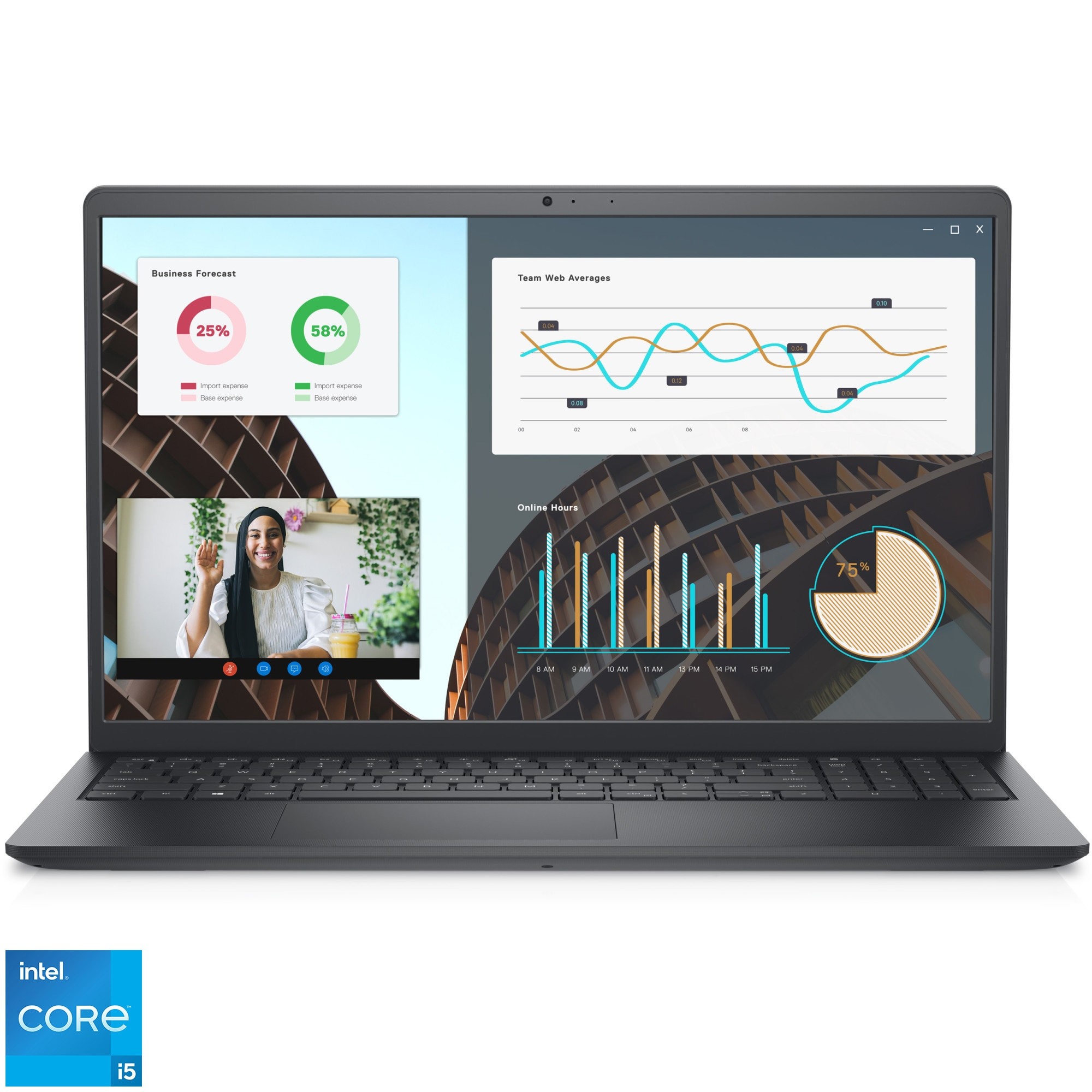 Laptop Dell Vostro 3530 cu procesor Intel® Core™ i5-1335U pana la 4.6 GHz, 15.6", Full HD, 8GB, 512GB SSD, Intel® UHD Graphics, Ubuntu, Carbon Black, 3y ProSupport and Next Business Day Onsite Service