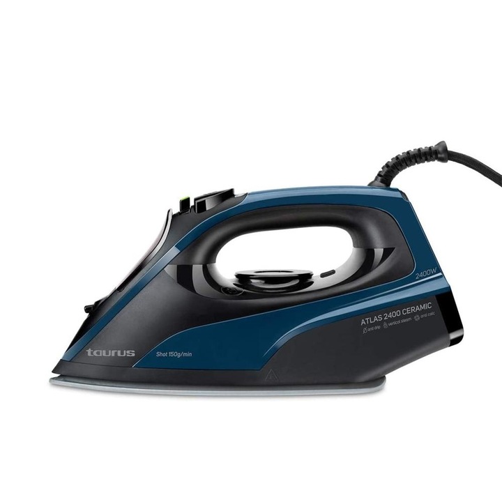 Aparat de Calcat si Fier de Calcat cu Abur, Taurus® Atlas 2400, Jet Abur 150 g/min, Rezervor 350 ml, Talpa Titan Ultraglide, Termostat Reglabil, Functie Calcare Verticala, Sistem ECO Economie Energie si Apa, Performanta Ridicata, Design Modern, Negru