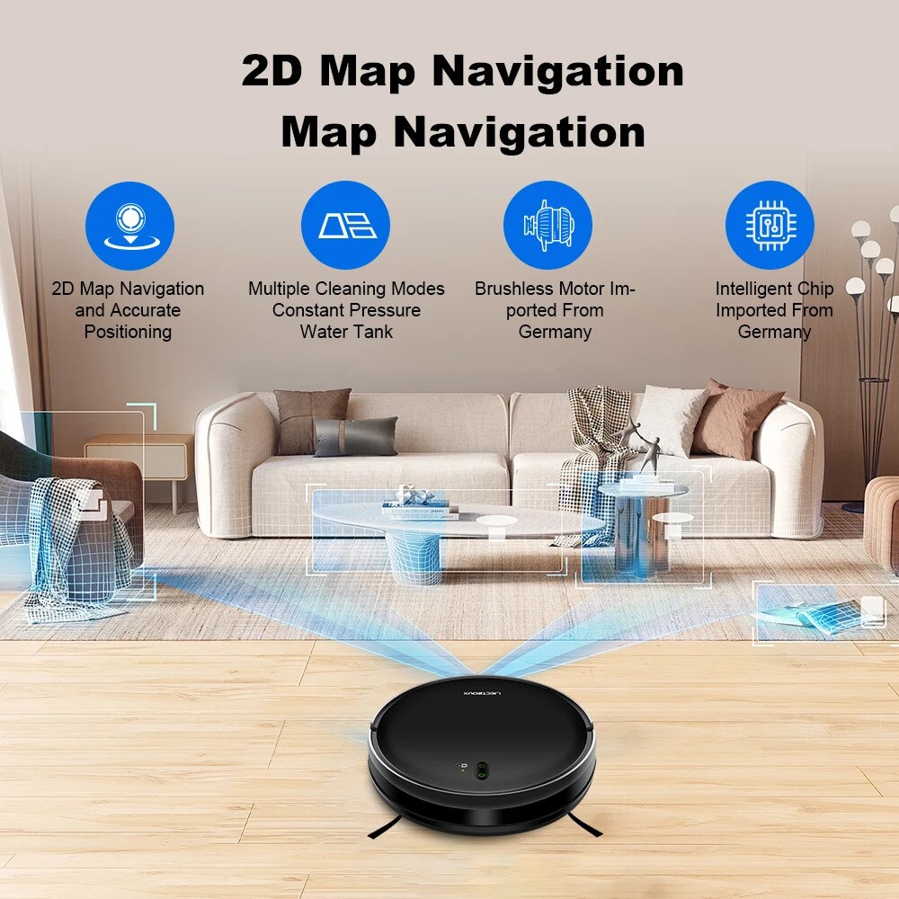 Aspirator robot Liectroux, Smart Mapping, eliminare par de animale, negru
