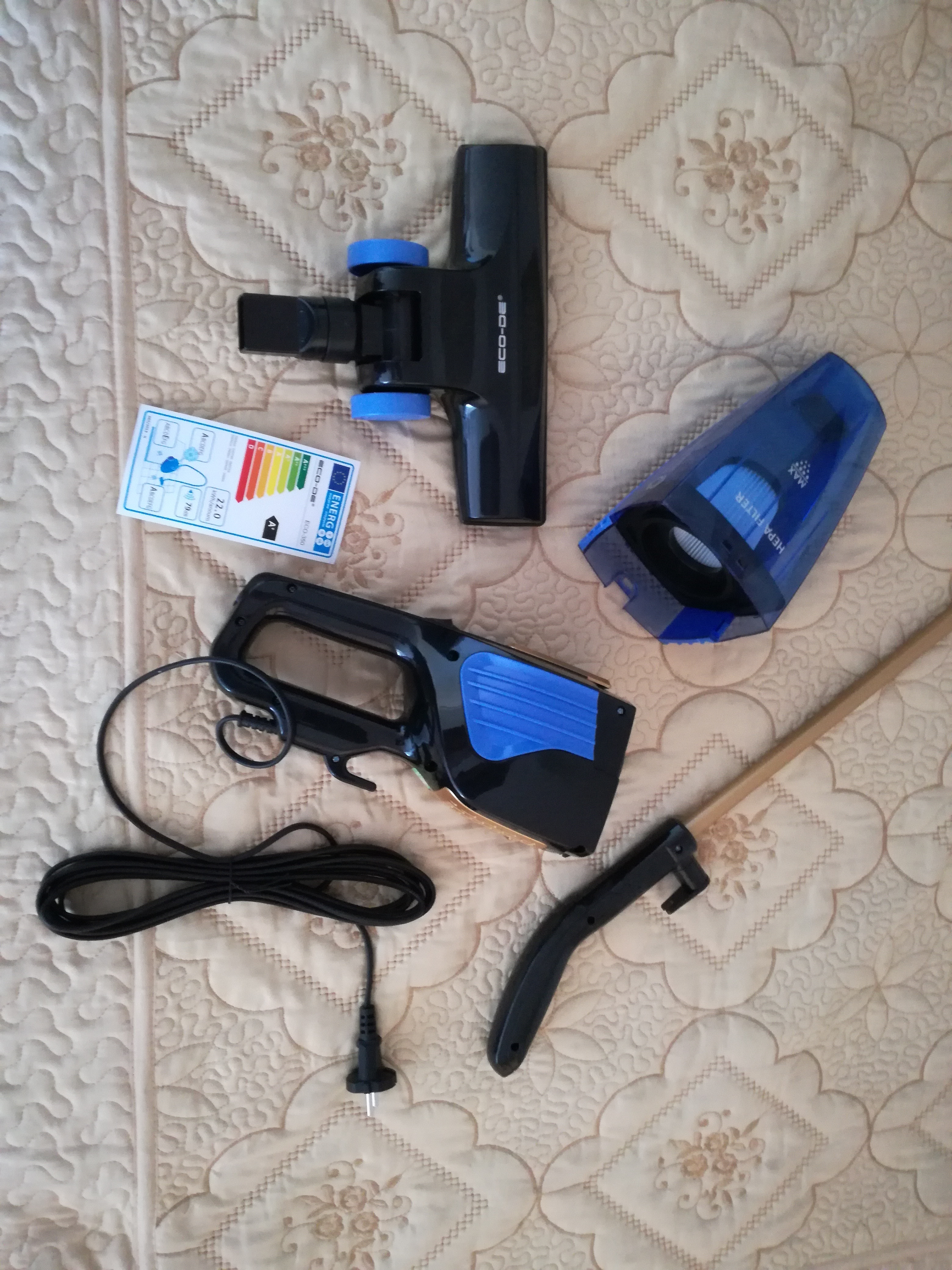 Aspirator vertical 2 in 1 ECO-DE, 800W, filtru HEPA + filtru Activ Carbon, albastru