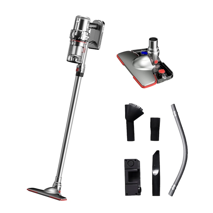 Aspirator vertical fara fir, SOKANY, 2000W, autonomie 45 min, Echipat cu rezervor de apa, sistem de colectare a prafului de 1,2 litri,, pentru umed si uscat, 18KPa, Gri argintiu