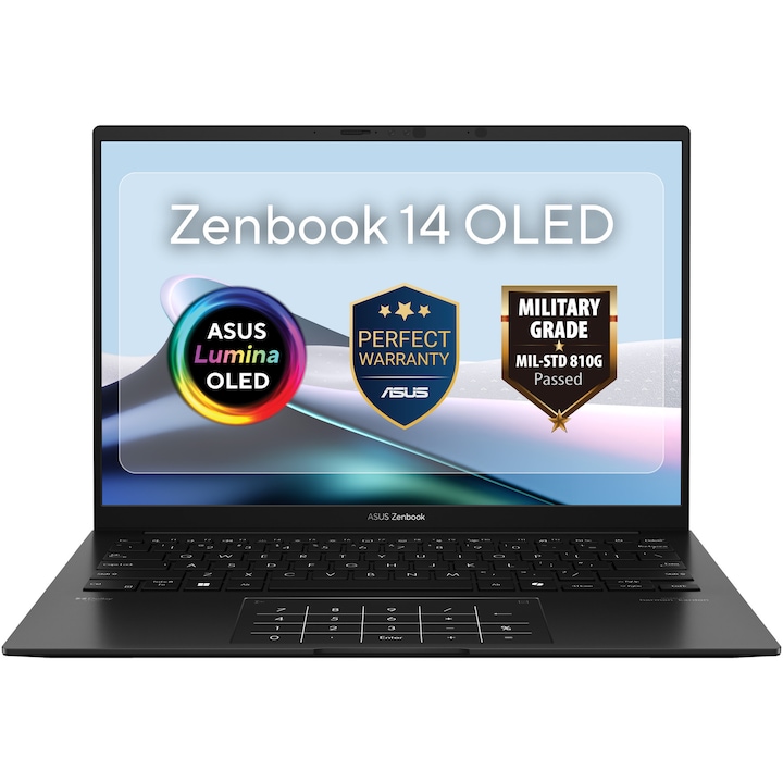 Laptop ASUS Zenbook 14 UM3406GA cu procesor AMD Ryzen™ AI 7 445 pana la 4.6GHz, 14'', WUXGA, OLED, 32GB DDR5 RAM, 1TB SSD, AMD Radeon™ 840M Graphics, Windows 11 Home, Jade Black