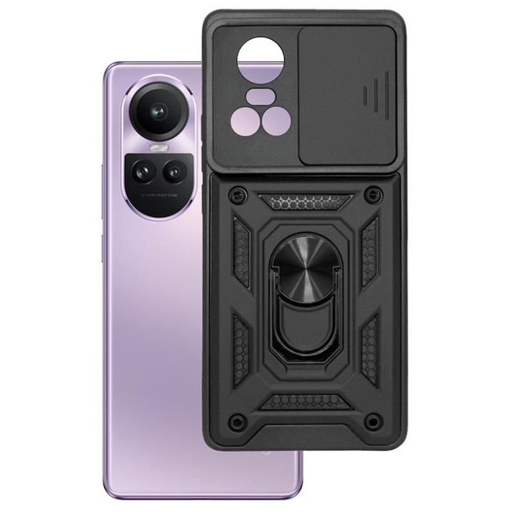 Husa pentru Oppo Reno10 / Reno10 Pro Premium Hybrid Armor Kickstand, Slider Camera, Antisoc, Protectie Superioara, Negru