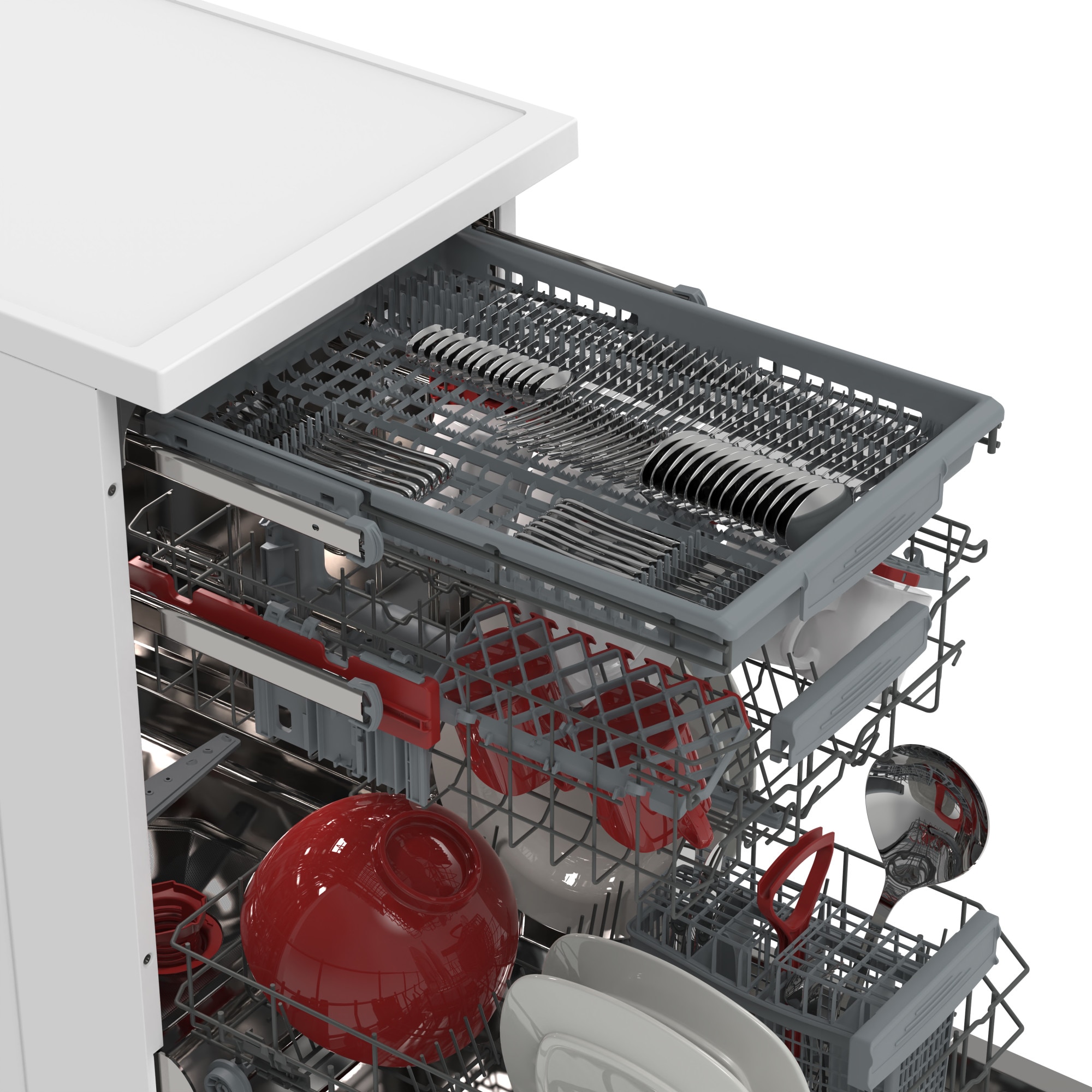Mașină de spălat vase Sharp QW-NS22F47EW-EU, 10 seturi, 3 coșuri, 7 programe, Clasa energetică E, Alb