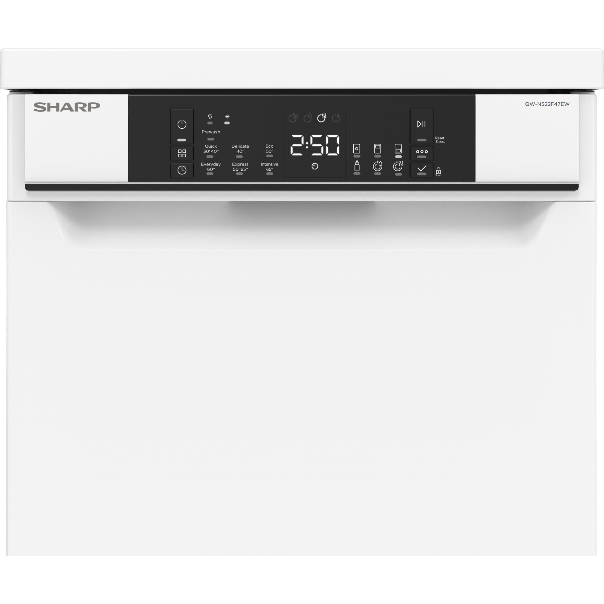 Mașină de spălat vase Sharp QW-NS22F47EW-EU, 10 seturi, 3 coșuri, 7 programe, Clasa energetică E, Alb