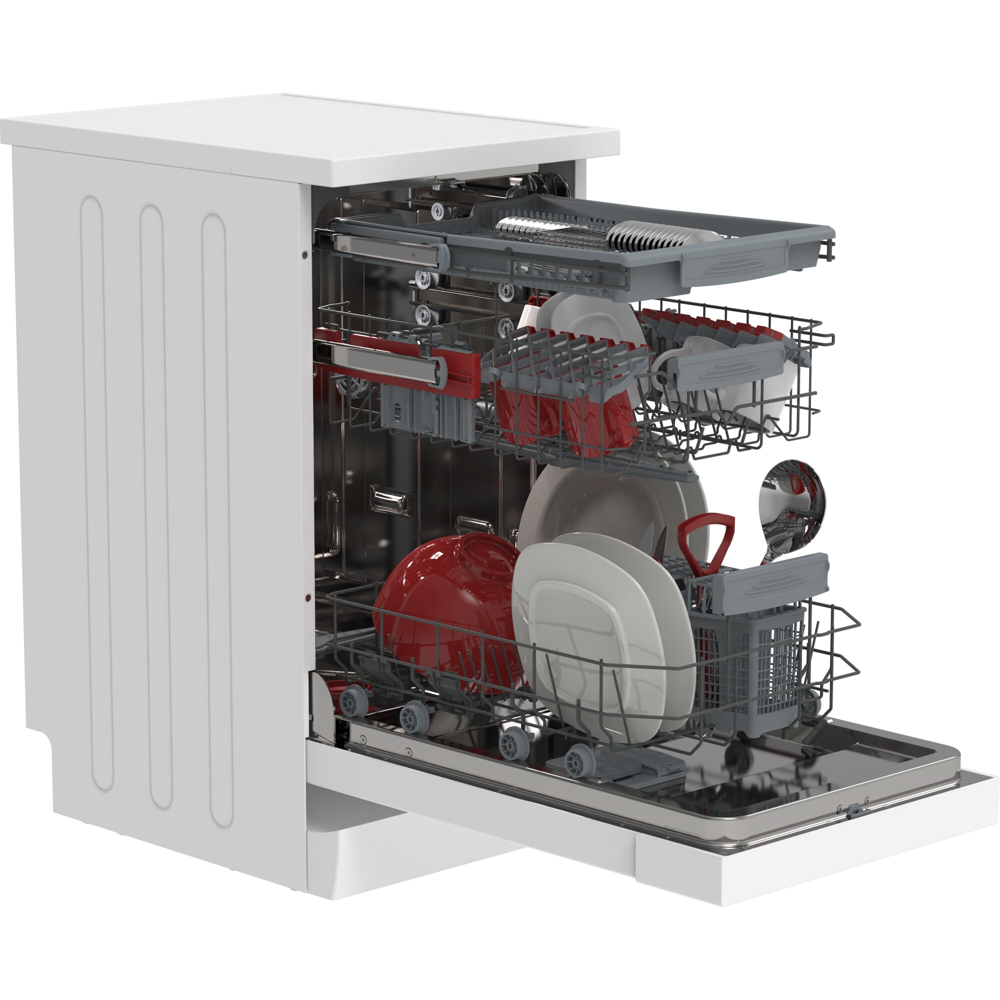Mașină de spălat vase Sharp QW-NS22F47EW-EU, 10 seturi, 3 coșuri, 7 programe, Clasa energetică E, Alb