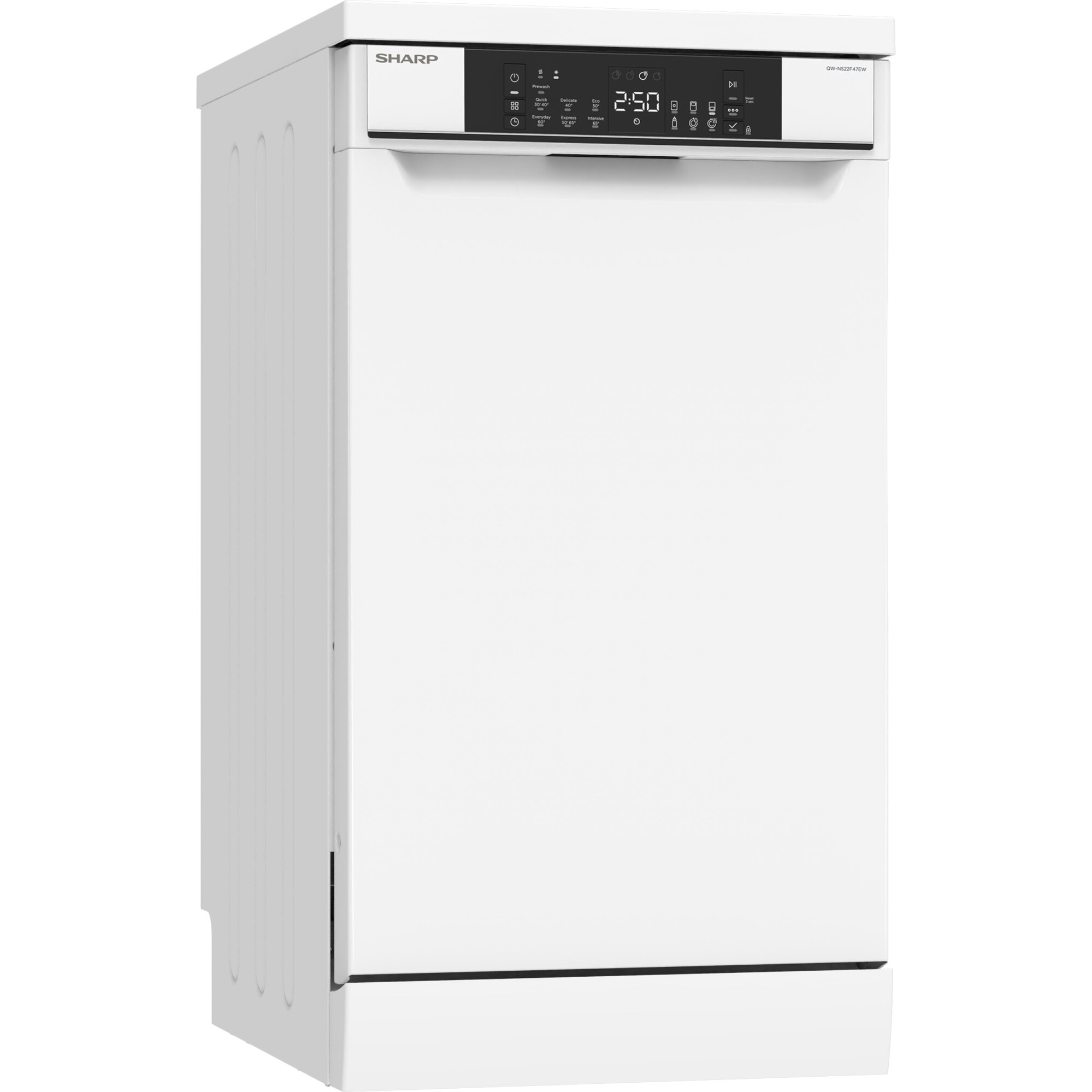 Mașină de spălat vase Sharp QW-NS22F47EW-EU, 10 seturi, 3 coșuri, 7 programe, Clasa energetică E, Alb