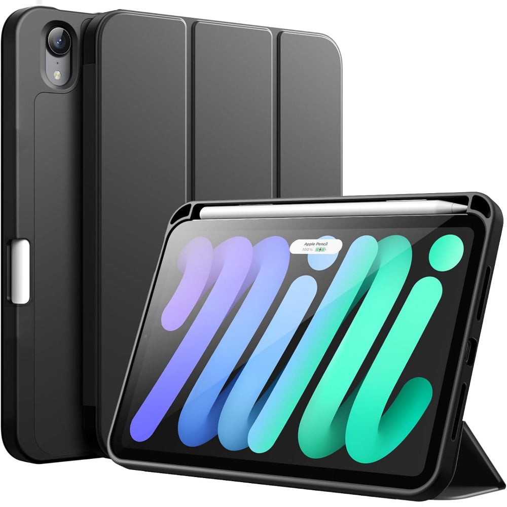 Husa Inteligenta compatibila cu iPad Mini 6 / Mini 7 8.3", MagneticX, CASEY STUDIOS™, Unghiuri Ajustabile, Suport Stylus Pen, Carcasa Flexibila, Functie Auto Sleep/Wake &Touch ID, Subtire si Usoara, Negru