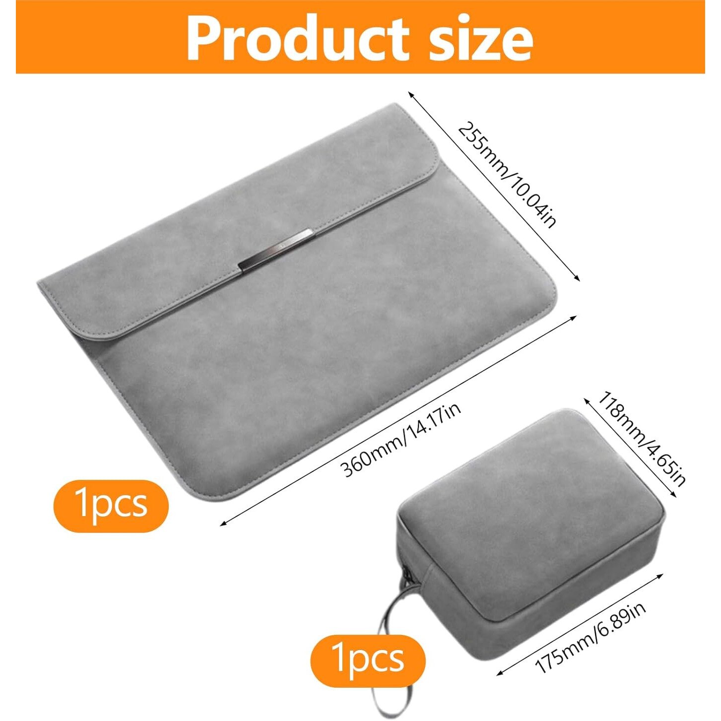 Husa Laptop, 13-14 inch piele PU premium compatibila cu MacBook Air, MacBook Pro, Piele Ecologica, Marime Universala, 34.5x25.3cm, gri