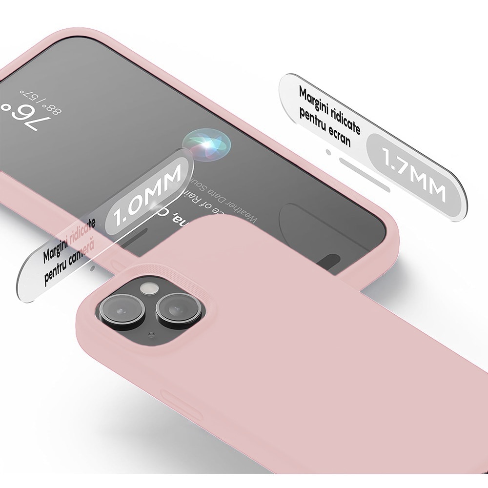 Husa CASEY STUDIOS™ compatibila cu iPhone 15, Soft Silicone Premium, Microfibra in Interior, Pink Sand, de Protectie, Ultra Slim, pentru Incarcare Wireless, Margini Ridicate de Protectia Ecranului si a Camerelor