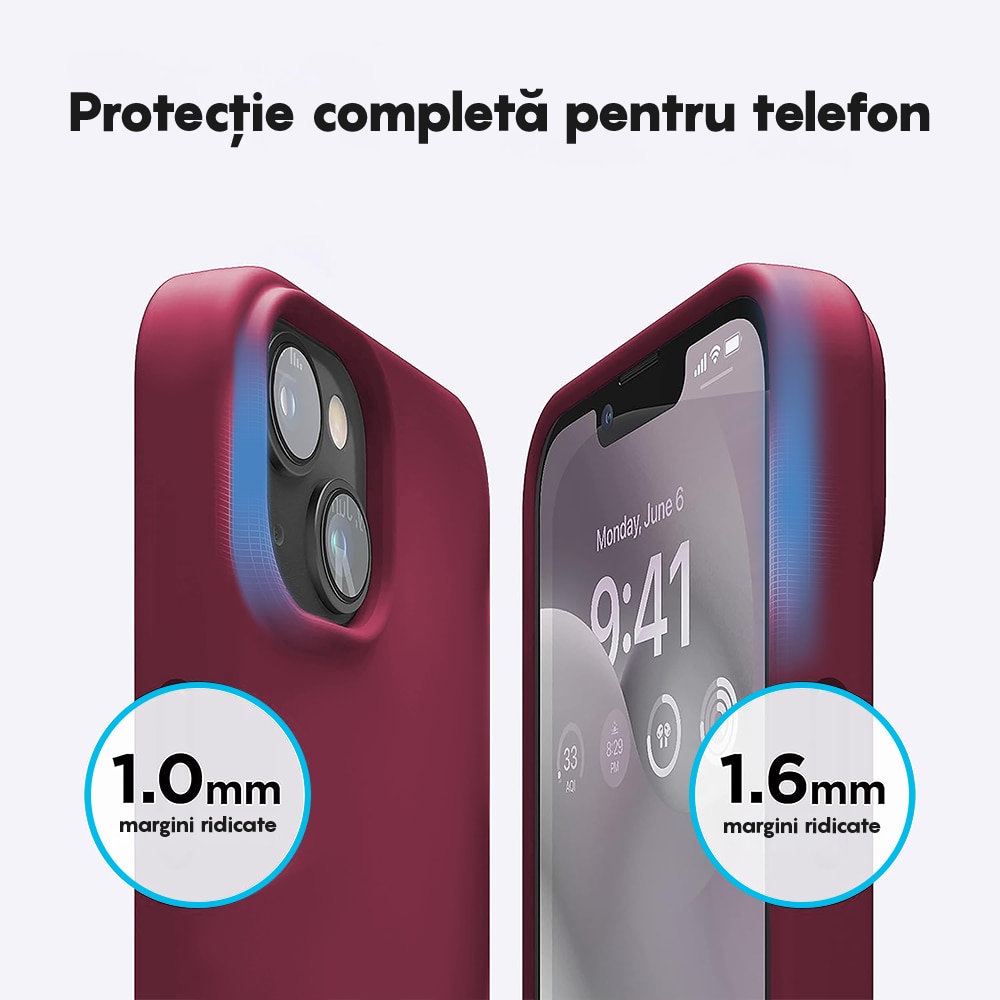 Husa CASEY STUDIOS™ compatibila cu Apple iPhone 13 Mini, Soft Silicone Premium, Microfibra in Interior, de Protectie, Ultra Slim, compatibila cu Incarcare Wireless, Margini Ridicate pentru Protectia Ecranului si a Camerelor, Anti socuri, Rosu bordo