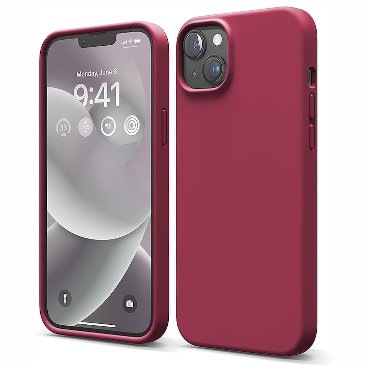 Husa CASEY STUDIOS™ compatibila cu Apple iPhone 13 Mini, Soft Silicone Premium, Microfibra in Interior, de Protectie, Ultra Slim, compatibila cu Incarcare Wireless, Margini Ridicate pentru Protectia Ecranului si a Camerelor, Anti socuri, Rosu bordo