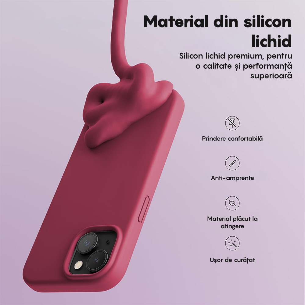 Husa CASEY STUDIOS™ compatibila cu Apple iPhone 13 Mini, Soft Silicone Premium, Microfibra in Interior, de Protectie, Ultra Slim, compatibila cu Incarcare Wireless, Margini Ridicate pentru Protectia Ecranului si a Camerelor, Anti socuri, Rosu bordo
