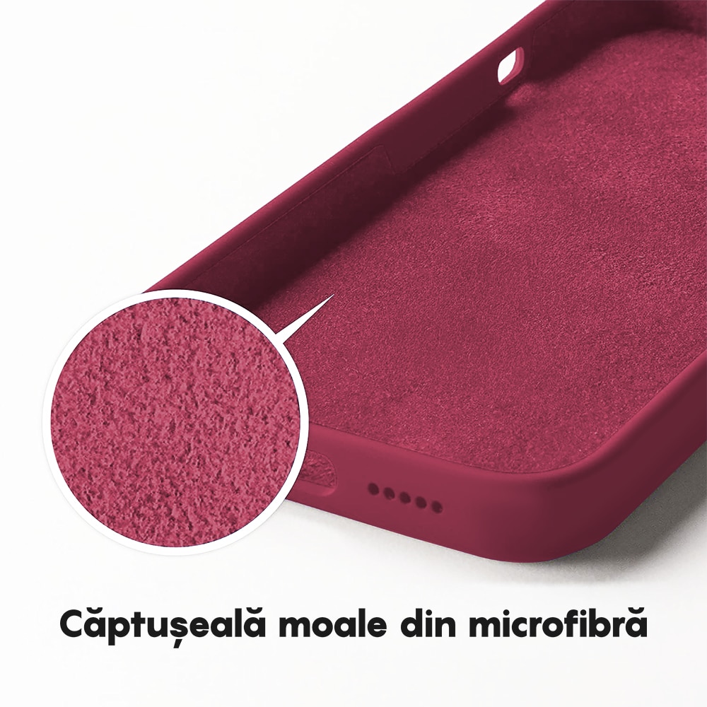 Husa CASEY STUDIOS™ compatibila cu Apple iPhone 13 Mini, Soft Silicone Premium, Microfibra in Interior, de Protectie, Ultra Slim, compatibila cu Incarcare Wireless, Margini Ridicate pentru Protectia Ecranului si a Camerelor, Anti socuri, Rosu bordo