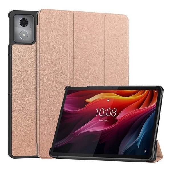 Husa tabletă Gigapack, cu suport, aspect piele, flip activ, deschidere laterală, trifold, suport de birou, auriu roz, compatibilă: Lenovo Tab K11 Plus, TB352