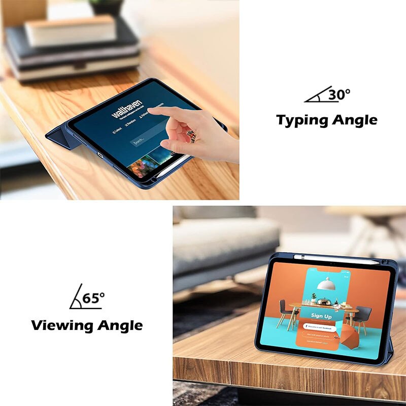 Husa de protectie pentru iPad 11 (A16）11 inch 2025 / iPad 10 10.9 inch 2022, cu spate transparent, suport pentru stilou, husa inteligenta cu suport pliabil in trei, Albastru