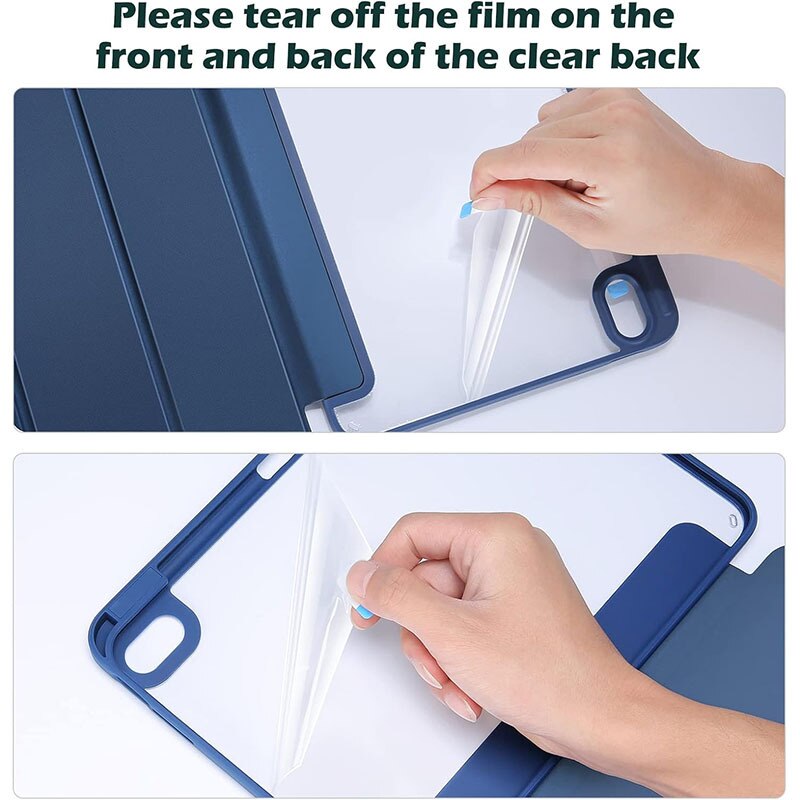Husa de protectie pentru iPad 11 (A16）11 inch 2025 / iPad 10 10.9 inch 2022, cu spate transparent, suport pentru stilou, husa inteligenta cu suport pliabil in trei, Albastru