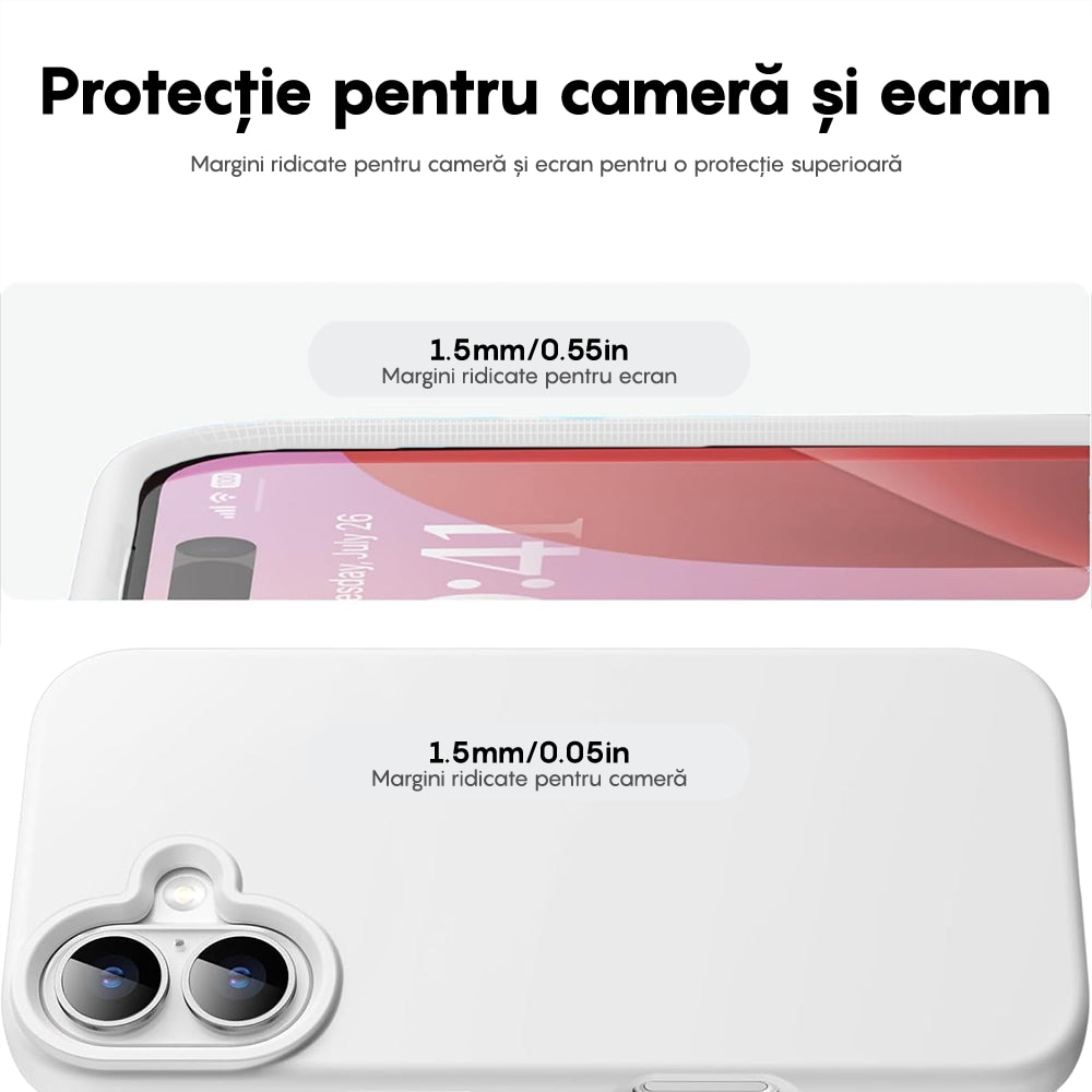 Husa CASEY STUDIOS™ compatibila cu iPhone 16 Plus, Soft Silicone Premium, Microfibra in Interior, Alb, de Protectie, Ultra Slim, pentru Incarcare Wireless, Margini Ridicate de Protectia Ecranului si a Camerelor