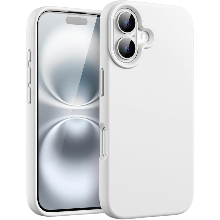Husa CASEY STUDIOS™ compatibila cu iPhone 16 Plus, Soft Silicone Premium, Microfibra in Interior, Alb, de Protectie, Ultra Slim, pentru Incarcare Wireless, Margini Ridicate de Protectia Ecranului si a Camerelor