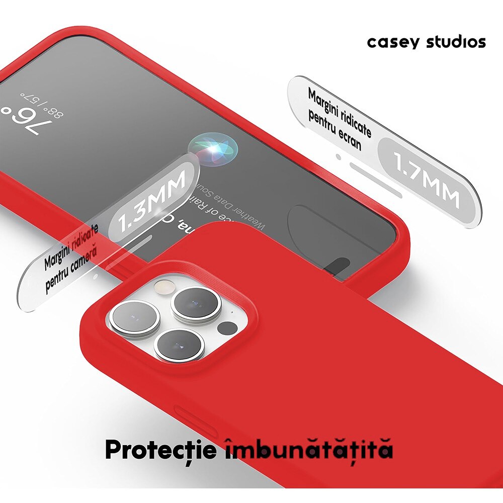 Husa CASEY STUDIOS™ pentru Apple iPhone 15 Pro Max, Soft Silicone Premium, Microfibra in Interior, Rosu, de Protectie, Ultra Slim, pentru Incarcare Wireless, Margini Ridicate pentru Protectia Ecranului si a Camerelor