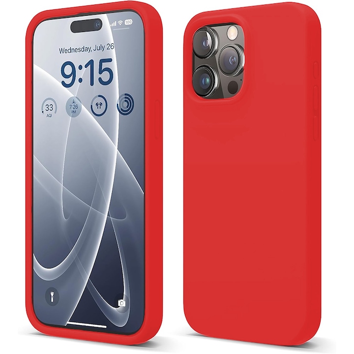 Husa CASEY STUDIOS™ pentru Apple iPhone 15 Pro Max, Soft Silicone Premium, Microfibra in Interior, Rosu, de Protectie, Ultra Slim, pentru Incarcare Wireless, Margini Ridicate pentru Protectia Ecranului si a Camerelor