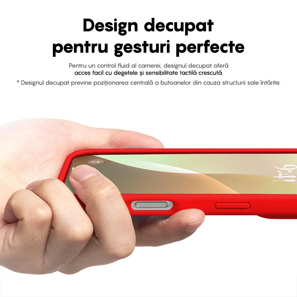 Husa CASEY STUDIOS™ compatibila cu iPhone 16, Soft Silicone Premium, Microfibra in Interior, Rosu, de Protectie, Ultra Slim, pentru Incarcare Wireless, Margini Ridicate de Protectia Ecranului si a Camerelor