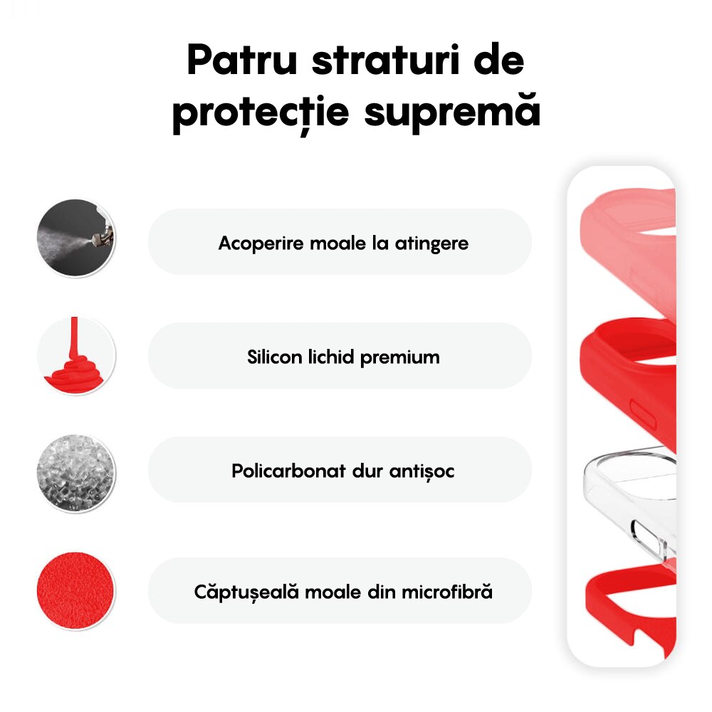 Husa CASEY STUDIOS™ compatibila cu iPhone 16, Soft Silicone Premium, Microfibra in Interior, Rosu, de Protectie, Ultra Slim, pentru Incarcare Wireless, Margini Ridicate de Protectia Ecranului si a Camerelor