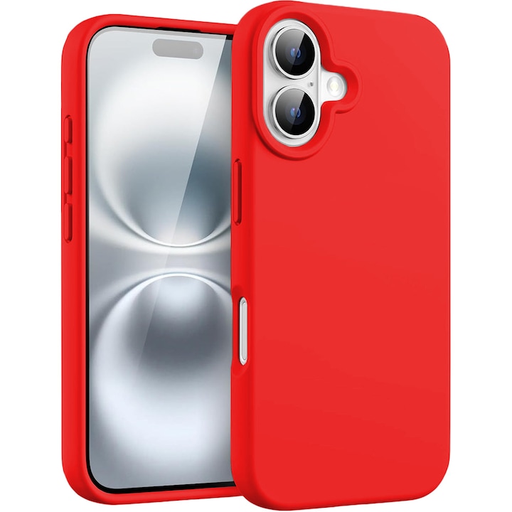 Husa CASEY STUDIOS™ compatibila cu iPhone 16, Soft Silicone Premium, Microfibra in Interior, Rosu, de Protectie, Ultra Slim, pentru Incarcare Wireless, Margini Ridicate de Protectia Ecranului si a Camerelor