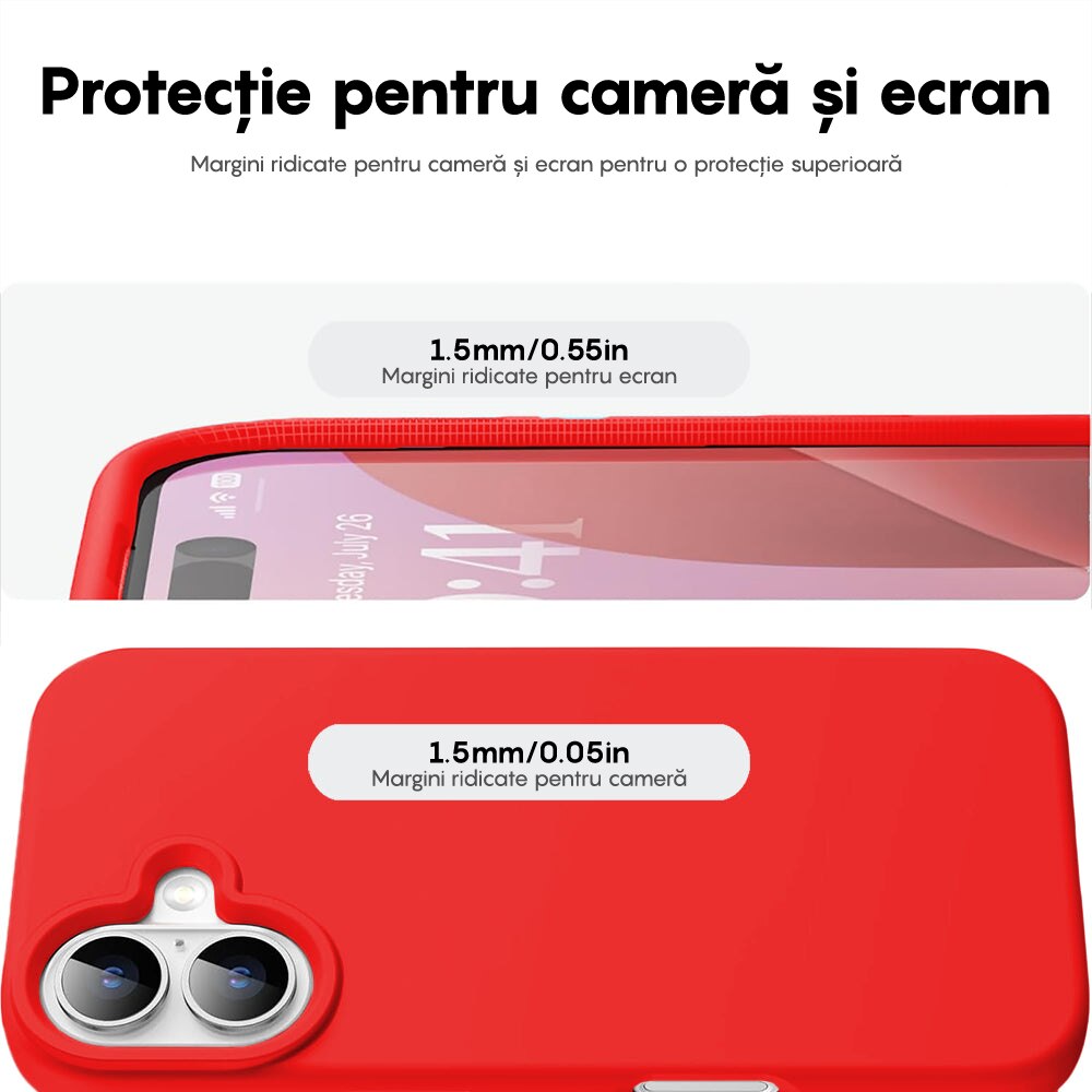 Husa CASEY STUDIOS™ compatibila cu iPhone 16, Soft Silicone Premium, Microfibra in Interior, Rosu, de Protectie, Ultra Slim, pentru Incarcare Wireless, Margini Ridicate de Protectia Ecranului si a Camerelor