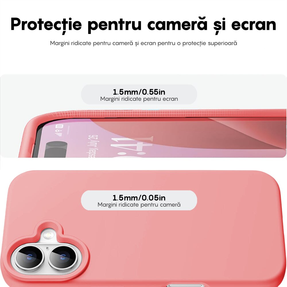 Husa CASEY STUDIOS™ compatibila cu iPhone 16, Soft Silicone Premium, Microfibra in Interior, Roz, de Protectie, Ultra Slim, pentru Incarcare Wireless, Margini Ridicate de Protectia Ecranului si a Camerelor