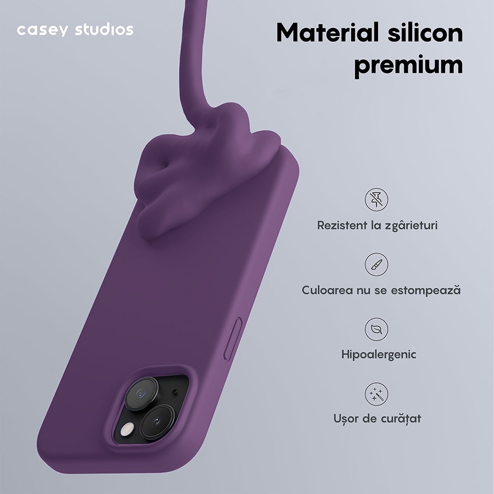 Husa CASEY STUDIOS™ compatibila cu iPhone 13 Mini, Soft Silicone Premium, Microfibra in Interior, Light Purple, de Protectie, Ultra Slim, pentru Incarcare Wireless, Margini Ridicate de Protectia Ecranului si a Camerelor