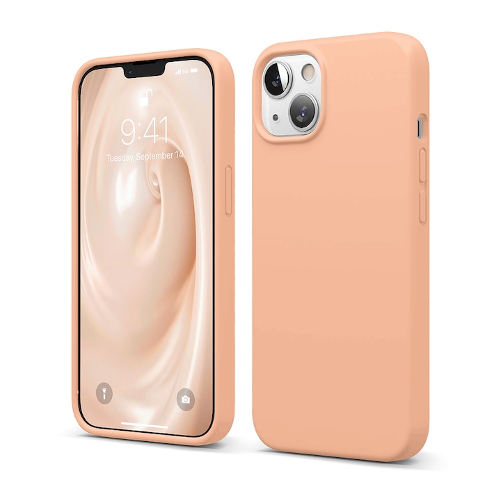 Husa CASEY STUDIOS™ compatibila cu iPhone 13 Mini, Soft Silicone Premium, Microfibra in Interior, Pink Sand, de Protectie, Ultra Slim, pentru Incarcare Wireless, Margini Ridicate de Protectia Ecranului si a Camerelor