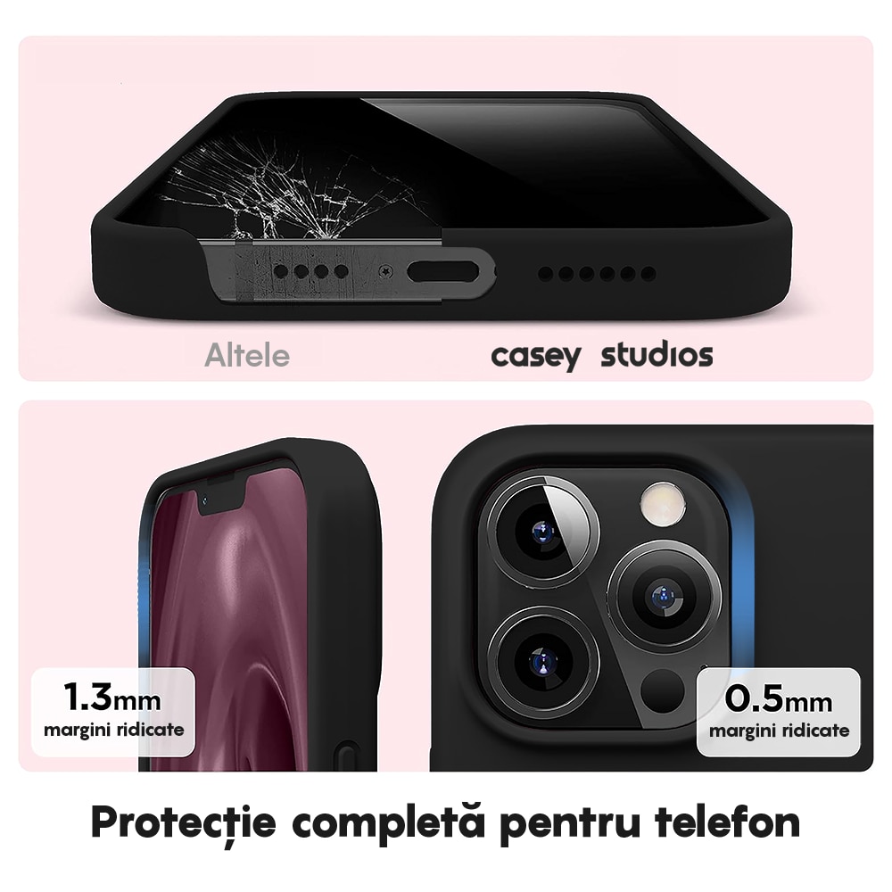 Husa CASEY STUDIOS™ compatibila cu iPhone 12 Pro Max, Soft Silicone Premium, Microfibra in Interior, Negru, de Protectie, Ultra Slim, pentru Incarcare Wireless, Margini Ridicate de Protectia Ecranului si a Camerelor