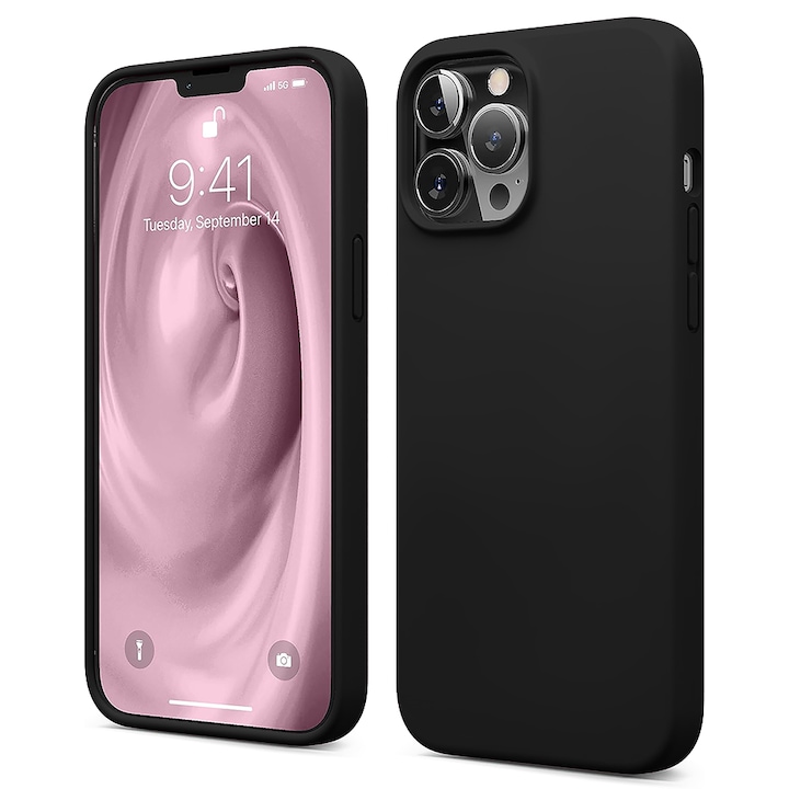 Husa CASEY STUDIOS™ compatibila cu iPhone 12 Pro Max, Soft Silicone Premium, Microfibra in Interior, Negru, de Protectie, Ultra Slim, pentru Incarcare Wireless, Margini Ridicate de Protectia Ecranului si a Camerelor