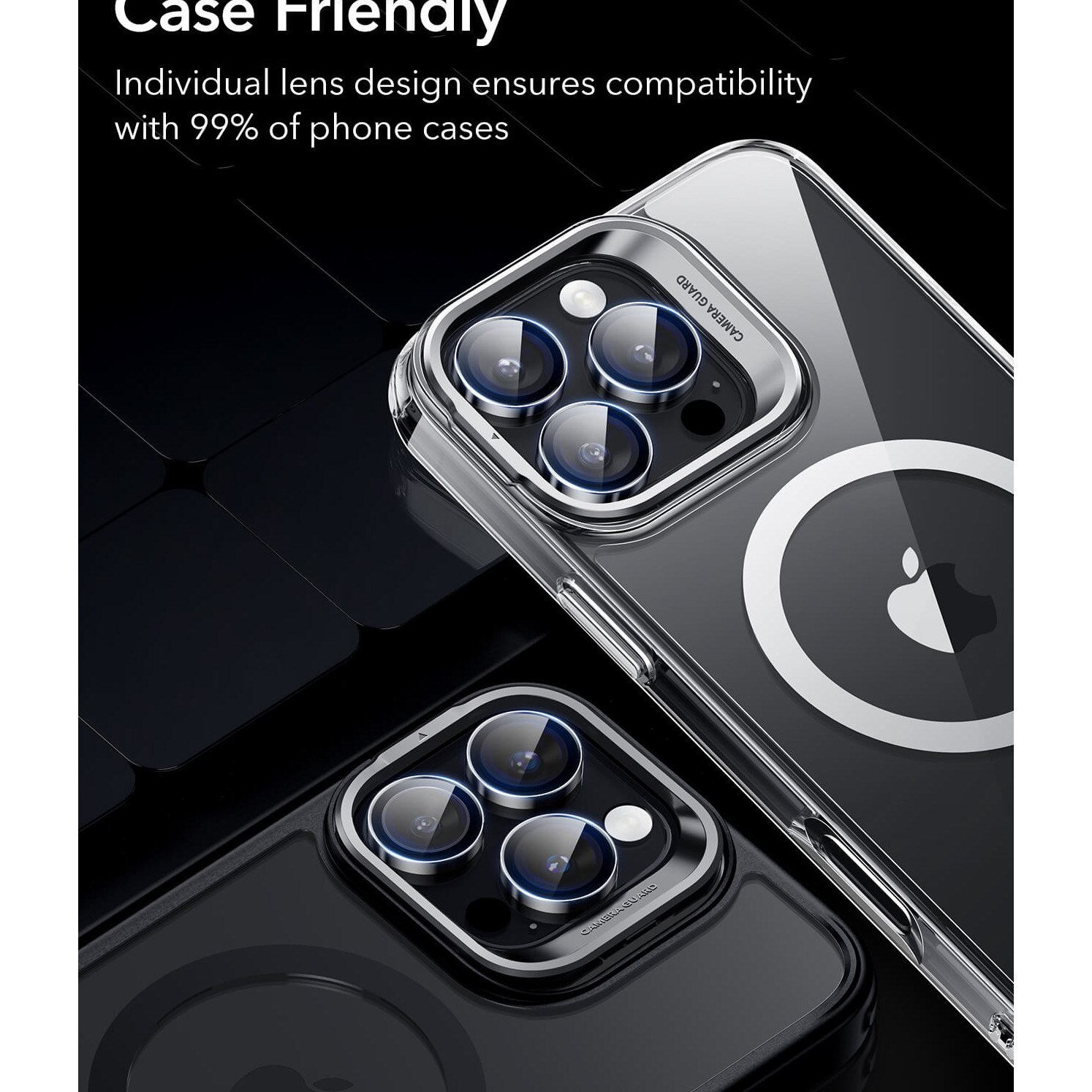 Folie de protectie Camera Spate ESR Armorite pentru Apple iPhone 17 Pro Max, Sticla Securizata, Set 2 bucati, Neagra