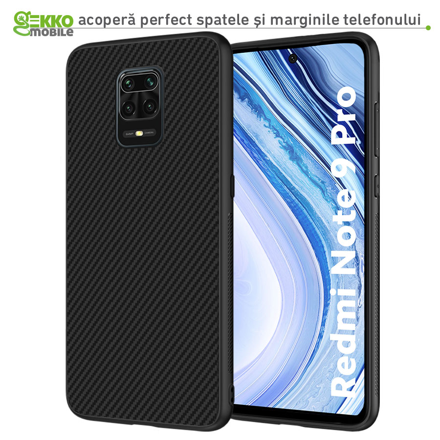 Husa pentru Xiaomi Redmi Note 9 Pro - Silicon, ultraslim, decupaje camera, suprafata mata - Gekko Carbon Skin
