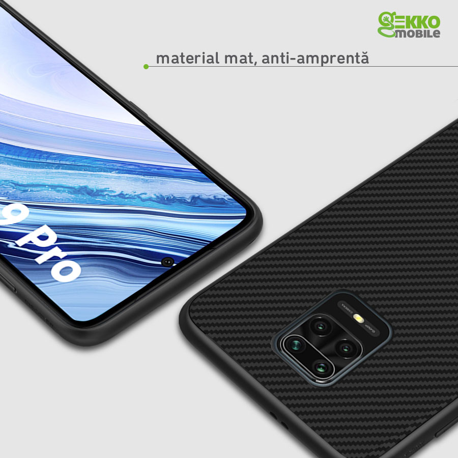 Husa pentru Xiaomi Redmi Note 9 Pro - Silicon, ultraslim, decupaje camera, suprafata mata - Gekko Carbon Skin