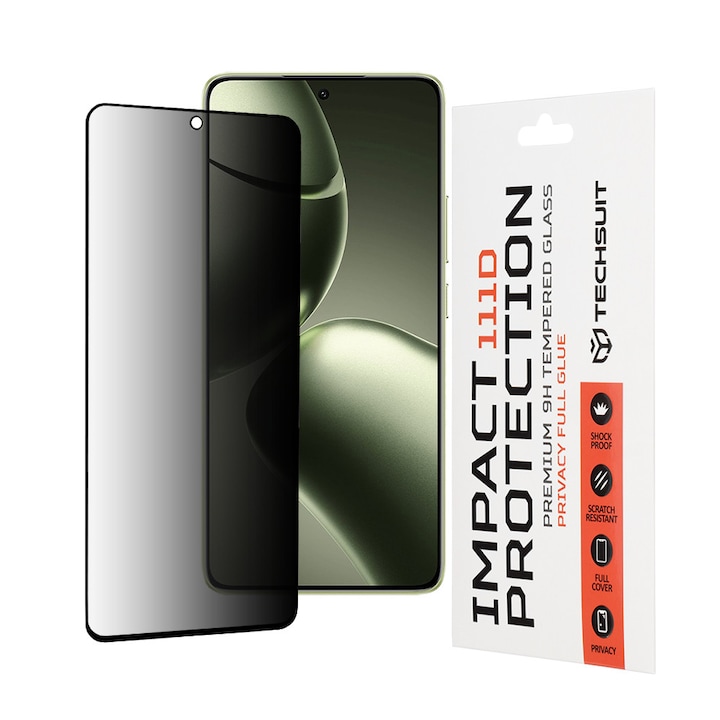 Folie telefon Techsuit Privacy Full Glue Negru pentru Xiaomi 14T/14T Pro, Sticlă securizată