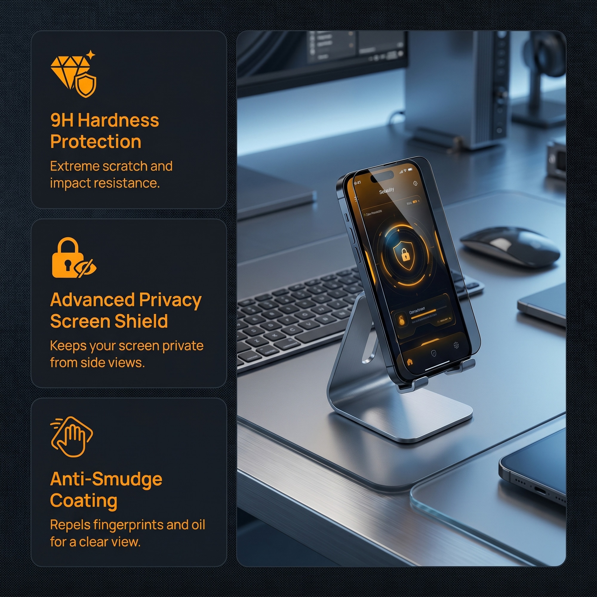 Folie Sticla Privacy, Set 2 bucati, sticla temperata 9H+, anti-amprente, pentru iPhone 15/16