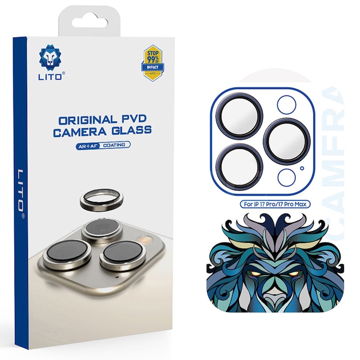 Folie pentru iPhone 17 Pro / iPhone 17 Pro Max - Lito Titanium AR Camera Glass - Navy Blue