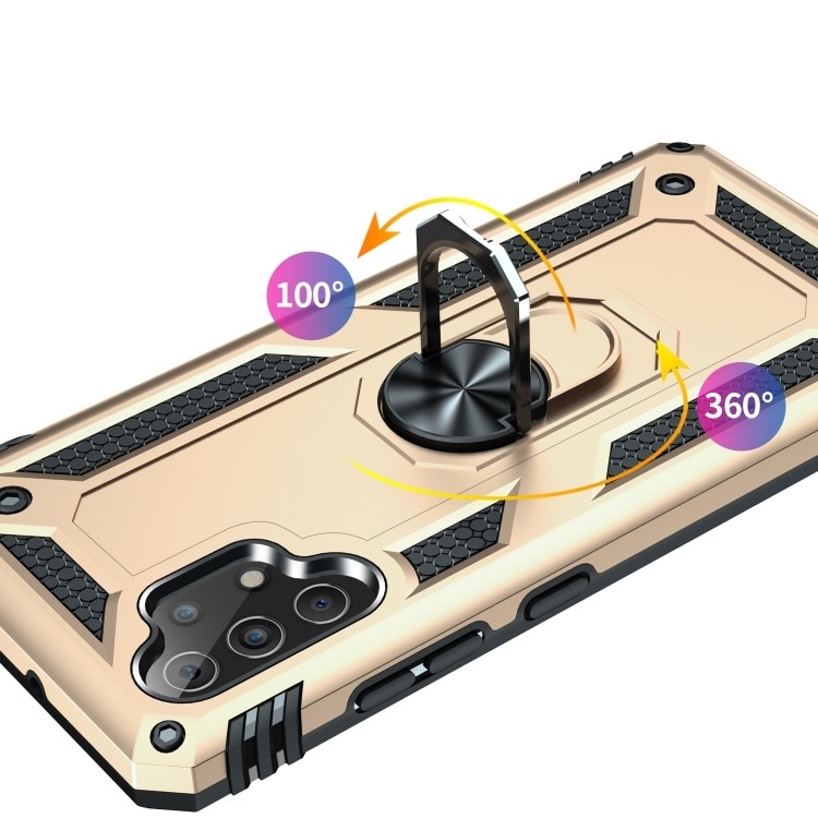 Husa antisoc Hybrid Armor cu inel si placuta metalica, compatibila cu Samsung Galaxy A32 4G / Auriu