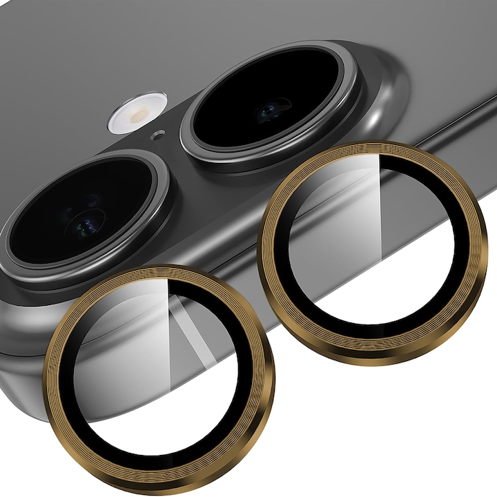 Folie Protectie Lentile Camera compatibila cu Apple iPhone 17, CASEY STUDIOS™ MaxDefense+, Ultra HD, Anti Amprente, Anti Zgarieturi, Anti Socuri, Auriu