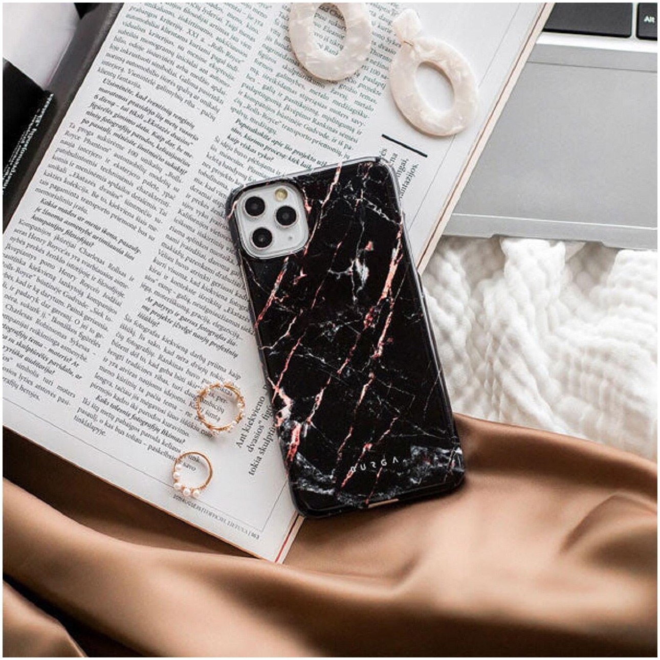 Husa de protectie Burga Dual Layer, Rose Gold Marble pentru iPhone 16 Pro Max