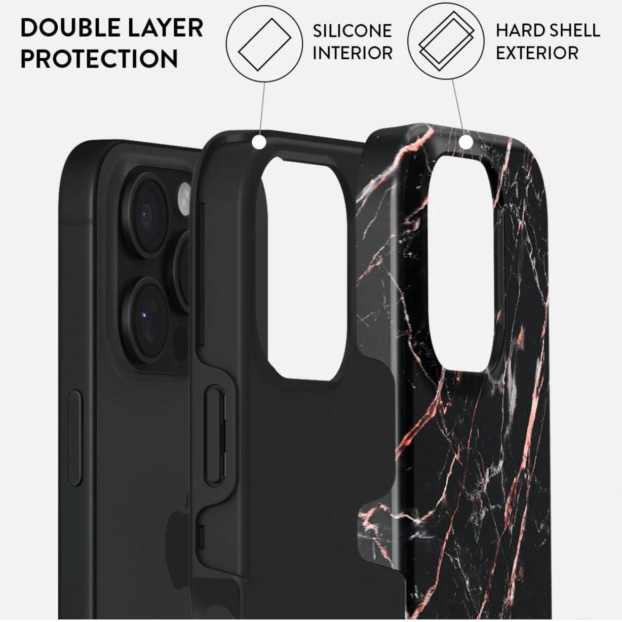 Husa de protectie Burga Dual Layer, Rose Gold Marble pentru iPhone 16 Pro Max