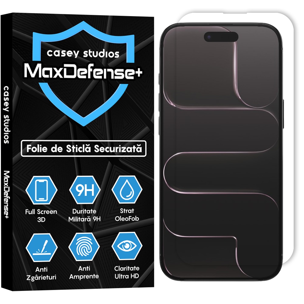 Folie Sticla CASEY STUDIOS™ compatibila cu iPhone 17 Air, Full Cover 3D, Full Glue, Sticla Securizata, Duritate Militara, Ultra HD, Protectie Profesionala Ecran 3D, Anti Zgarieturi, Anti Socuri, Transparenta