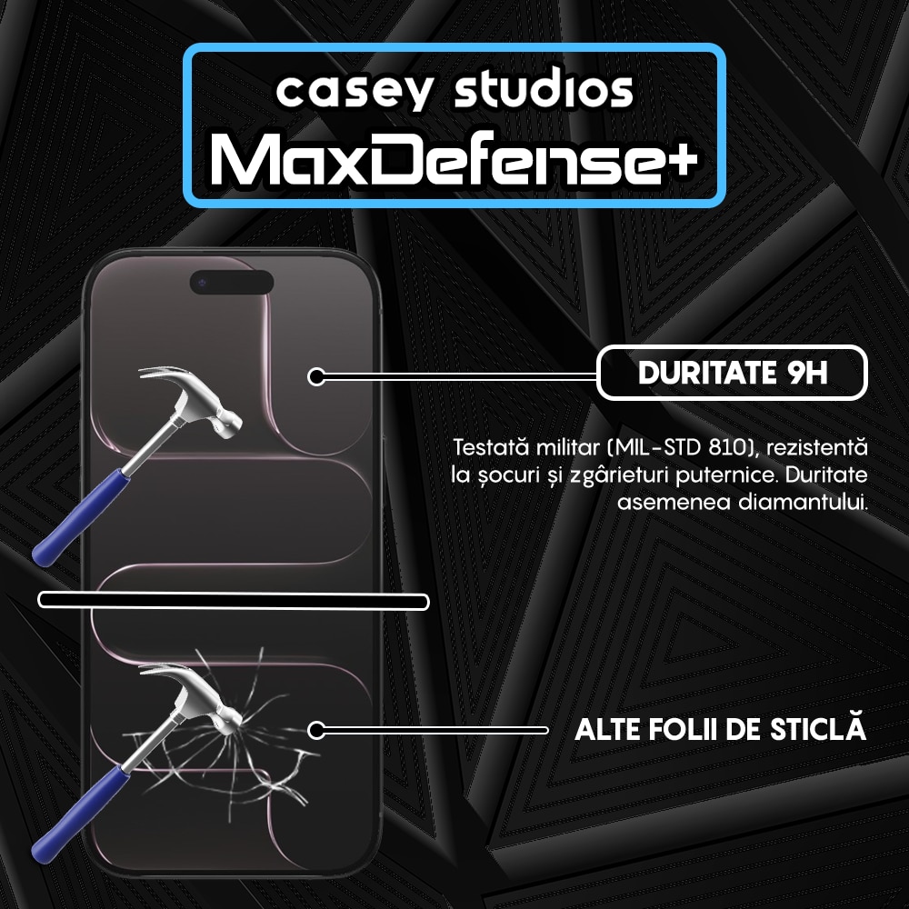 Folie Sticla CASEY STUDIOS™ compatibila cu iPhone 17 Air, Full Cover 3D, Full Glue, Sticla Securizata, Duritate Militara, Ultra HD, Protectie Profesionala Ecran 3D, Anti Zgarieturi, Anti Socuri, Transparenta