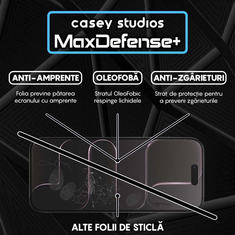 Folie Sticla CASEY STUDIOS™ compatibila cu iPhone 17 Air, Full Cover 3D, Full Glue, Sticla Securizata, Duritate Militara, Ultra HD, Protectie Profesionala Ecran 3D, Anti Zgarieturi, Anti Socuri, Transparenta