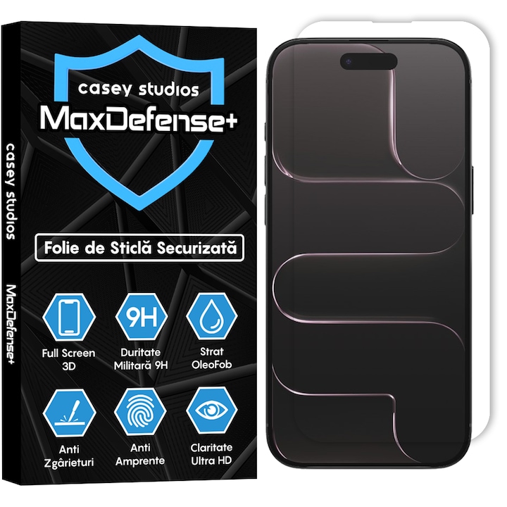 Folie Sticla CASEY STUDIOS™ compatibila cu iPhone 17 Air, Full Cover 3D, Full Glue, Sticla Securizata, Duritate Militara, Ultra HD, Protectie Profesionala Ecran 3D, Anti Zgarieturi, Anti Socuri, Transparenta